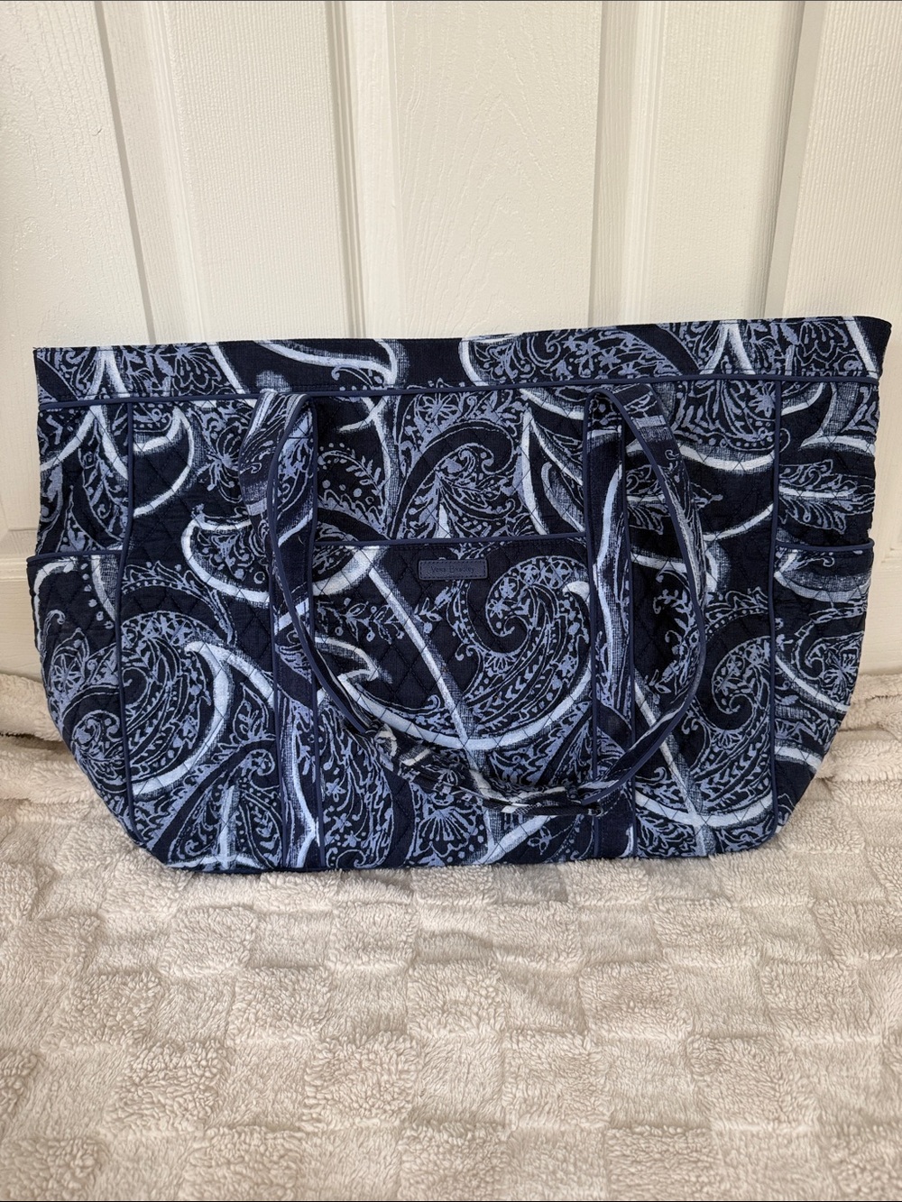 Navy Paisley Quilted Tote Bag - Casual Everyday Carry
